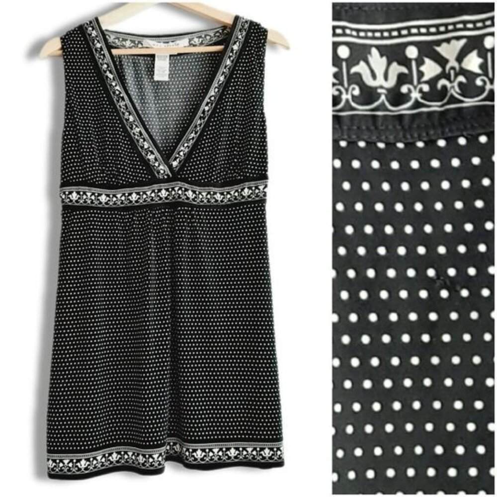 MAX STUDIO Babydoll Stretch Soft V-Neck Tank Top B&W Sz S